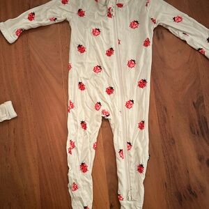 Kyte BABY Cream Footie with Red Ladybug Design
